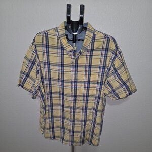IZOD SALTWATER RELAXED FIT MEN 3XL YELLOW, BLUE, ORANGE PLAID SHORT SLEEVE SHIRT